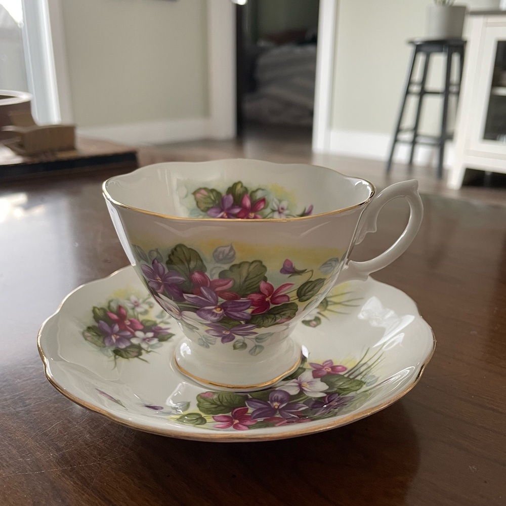 Royal Albert Purple and Green Floral Teacup and Saucer